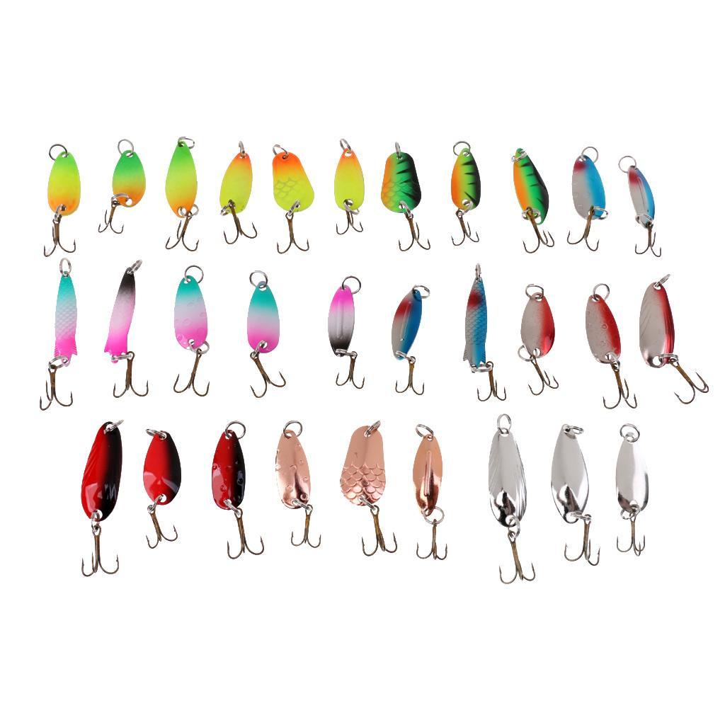 10Pcs/30Pcs Metal Fishing Lures with Treble Hooks - Assorted Spoon Baits for Bass Salmon Trout