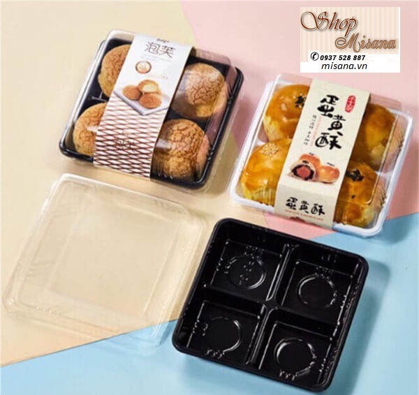 Hộp nhựa trung thu 4 bánh FG134, đựng bánh mochi KT: 12x12x5