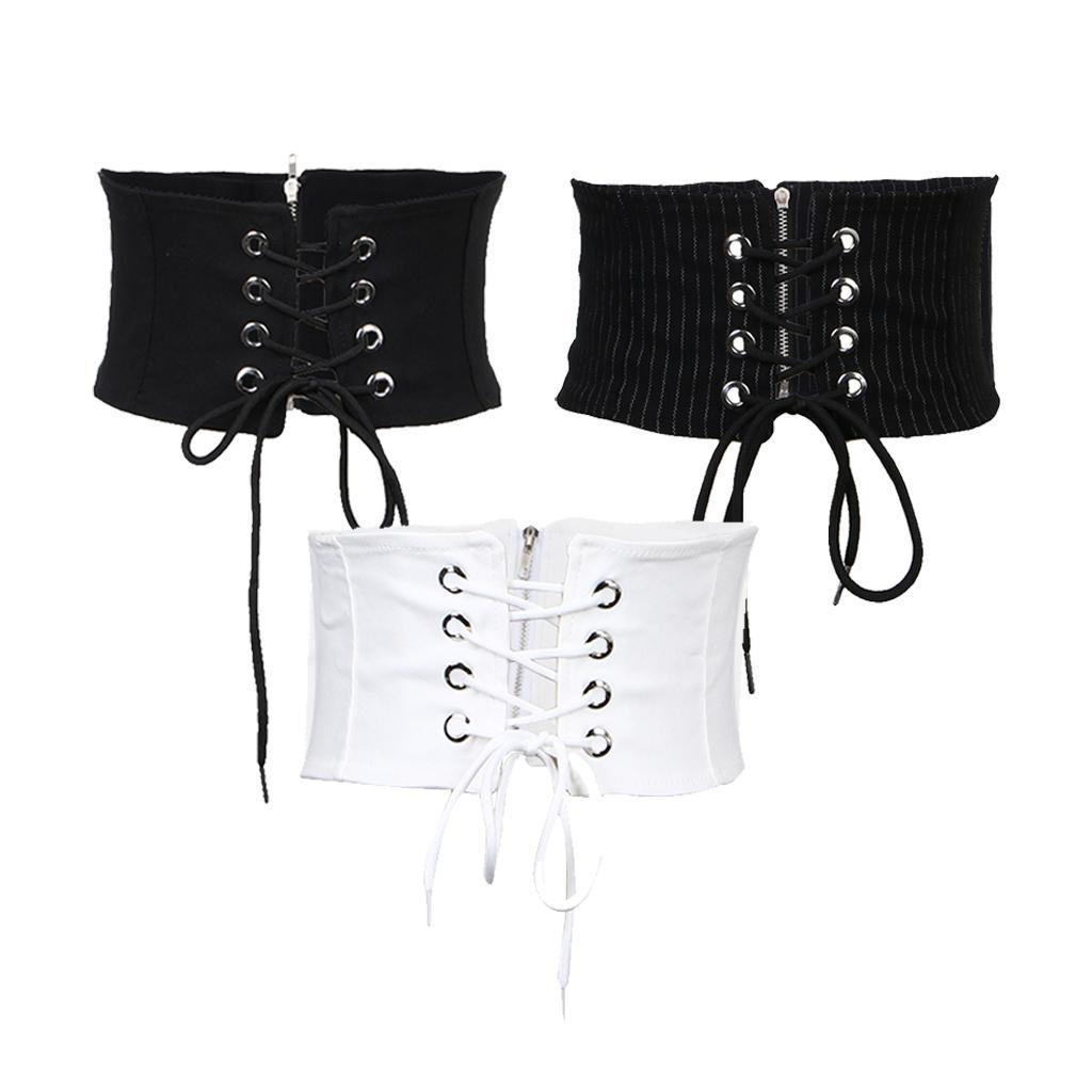 Womens Elastic Wide Waist Belt Stretch Waspie Corset Waist Band Black