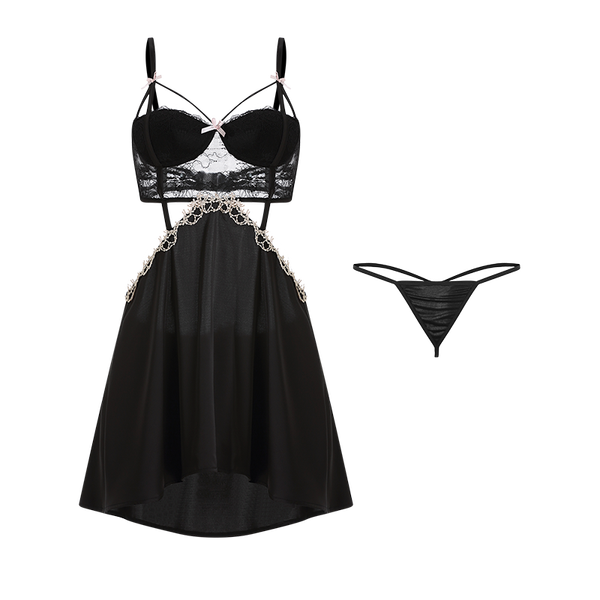 Bộ đồ ngủ VICKE SECVIA chất lụa phối ren cao cấp ít nhăn - phong cách sexy quyến rũ 1258