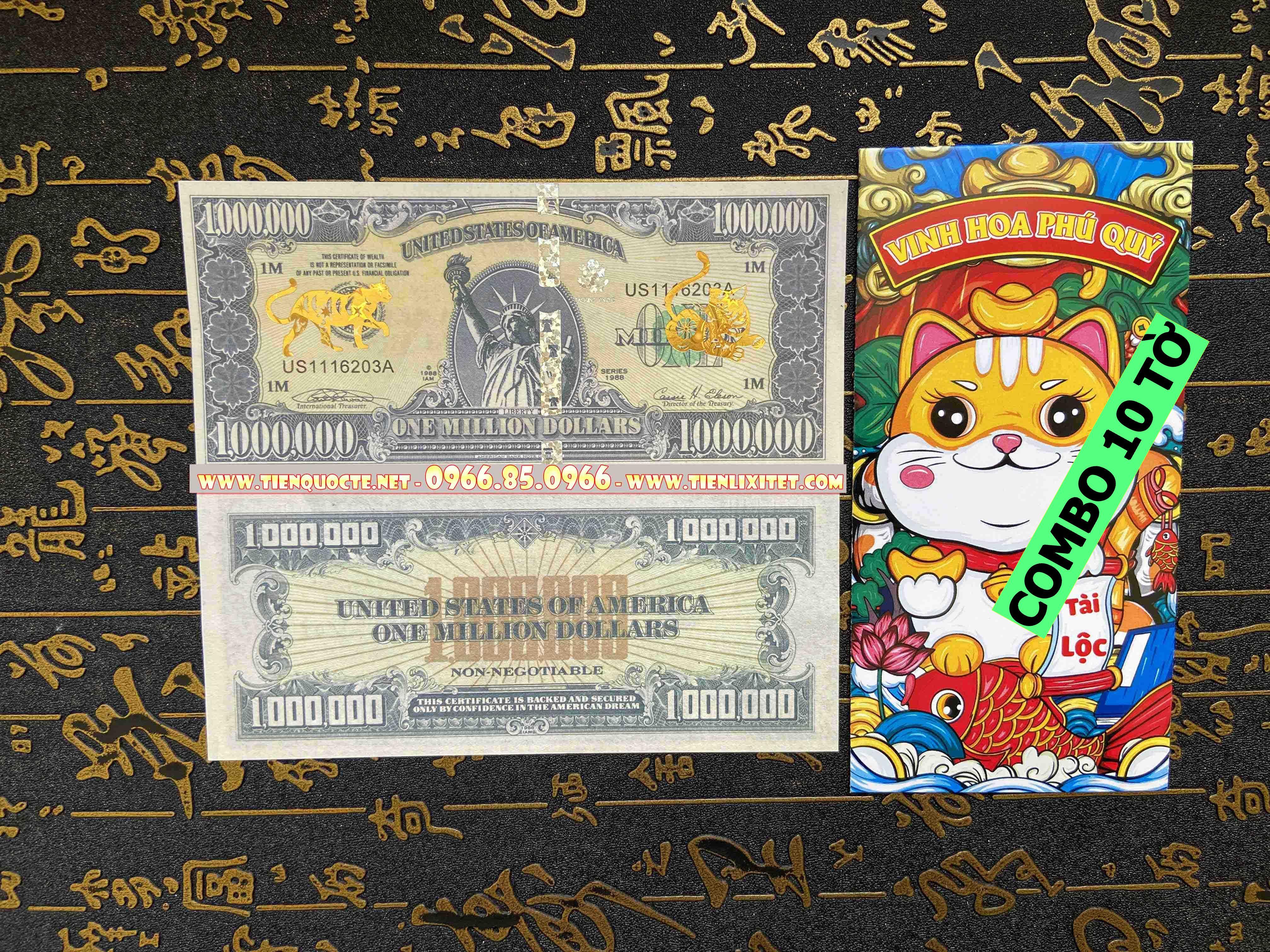 Lot 10 tấm Lì xì tiền 2023 tấm tiền 1 triệu do in hình con mèo gây sốt Tết 2023 đi cùng phong bao đỏ CQTLNLGD01729