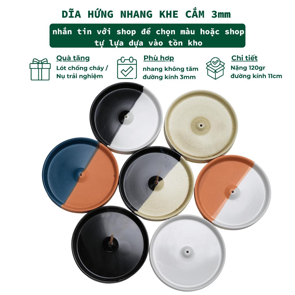 Đĩa Hứng Nhang Thủ Công 3 Lành Bằng Gốm Tối Giản Màu Đối Xứng Phong Cách Thiền Nhật Đựng Tàn Nhang Giữ Sạch Bàn