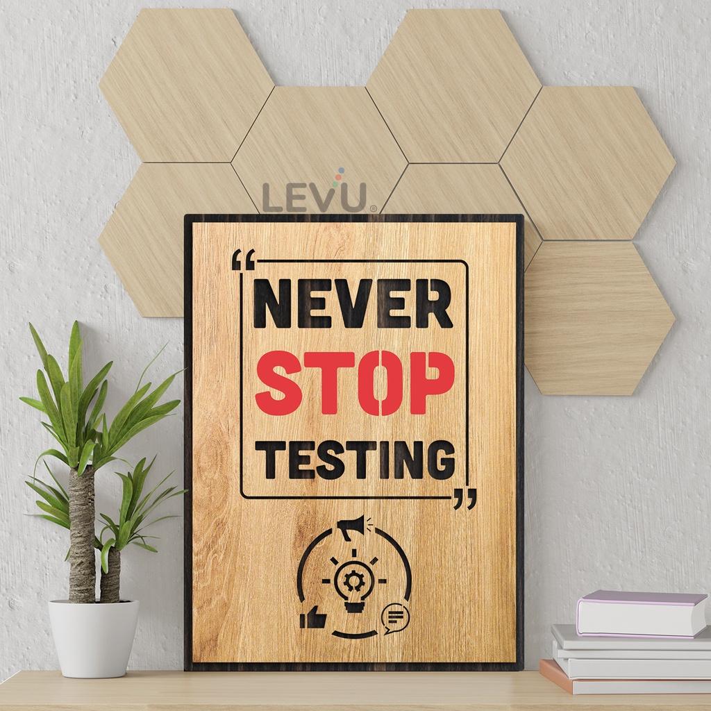 Tranh khẩu hiệu động lực tiếng Anh LEVU EN08 “Never stop testing”