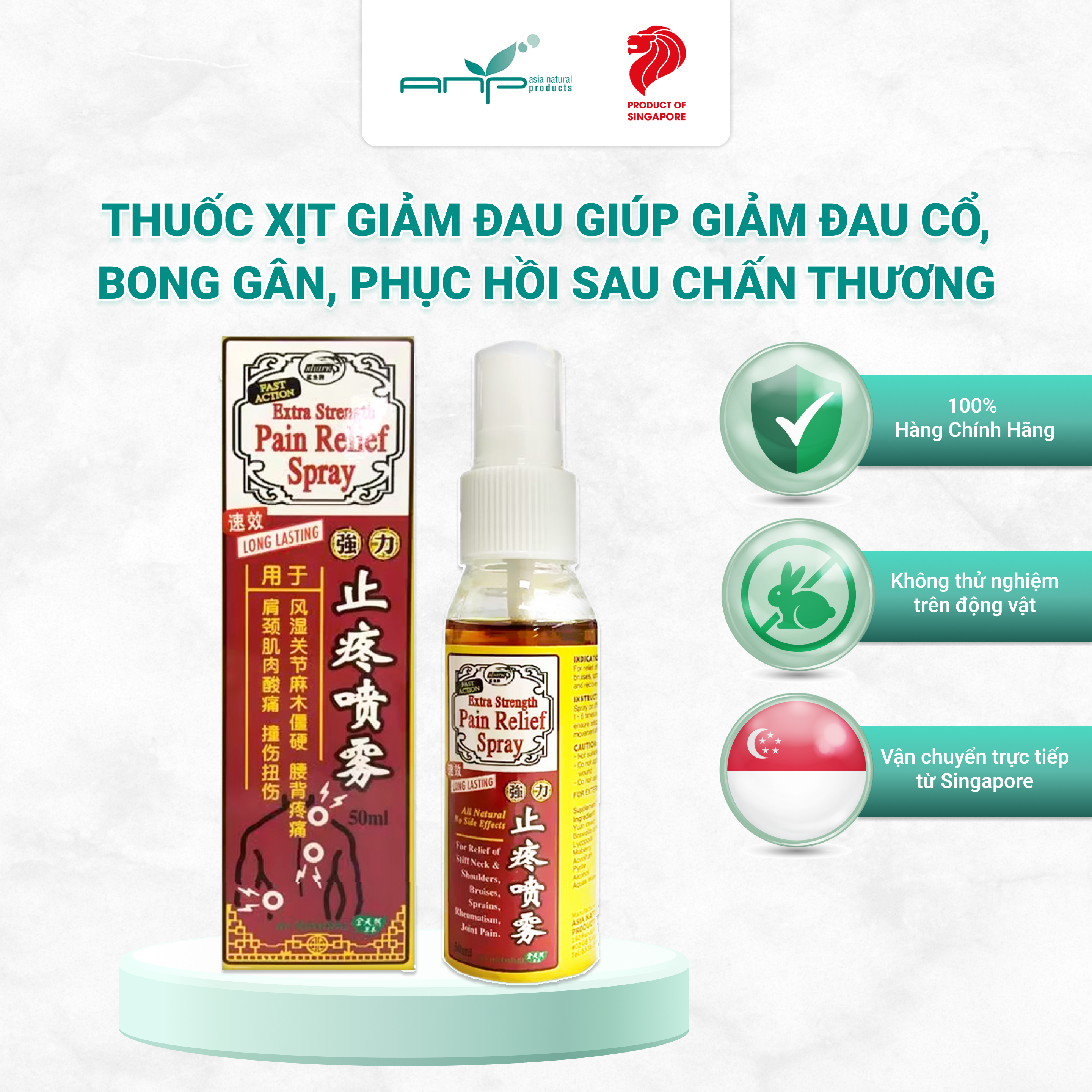 Thuốc Xịt Giảm Đau Khớp Extra Stength Pain Relief Spray 50ml Thương Hiệu Singapore Giúp Giảm Đau Cổ, Bong Gân Và Phục Hồi Sau Chấn Thương