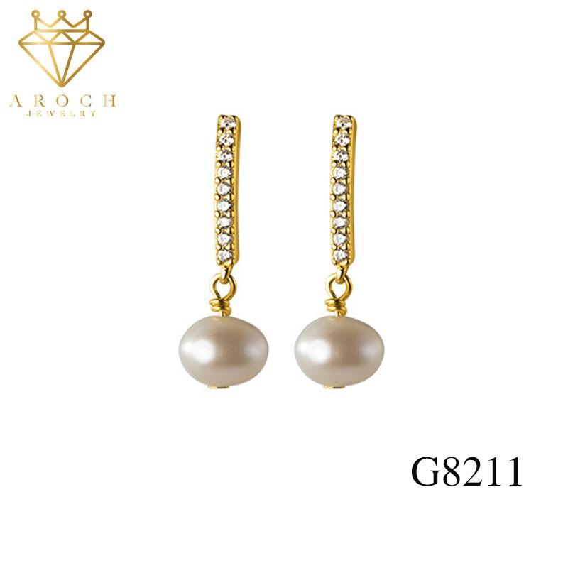 Khuyên tai bạc Ý s925 thanh bạc xi vàng ngắn ngọc G8211 - AROCH Jewelry