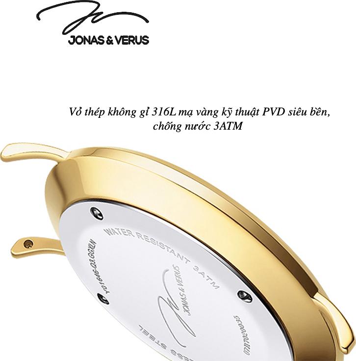 Đồng hồ đeo tay Nam hiệu JONAS & VERUS Y01646-Q3.GGWBG, Máy Pin , Kính Sapphire, Dây Lưới thép không gỉ 316L