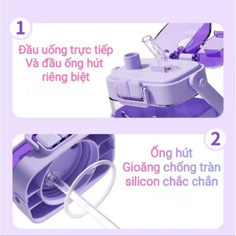 Bình nước hình vuông siêu xinh hàng DlSNEY ,2 in1 vừa ống hút và uống trực tiếp .Hình 3D. Có dây đeo và tay xách