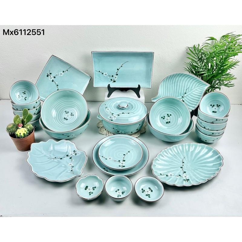 Set bát đĩa men ngọc 23- 25 món. Gốm sứ Bát Tràng cao cấp.