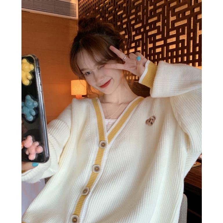 Áo khoác cardigan dệt kim tay dài dáng rộng thời trang dành cho nữ
