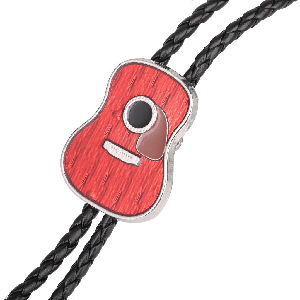 Vintage Style Guitar Shape Cowboy Bolo Tie Leather Necktie for MEN Red