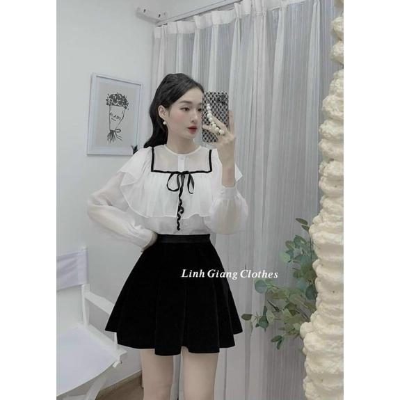 SƠ MI CỔ PHỐI DÂY NƠ ĐEN