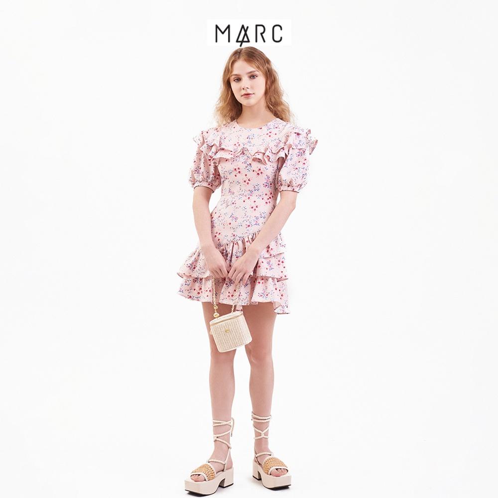 Đầm mini nữ MARC FASHION tay phồng cổ tròn phối bèo FASH061522