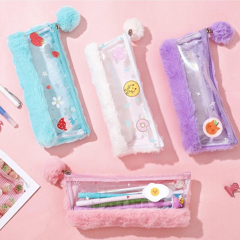 Pencil Box Stationery Bag Junior High School Student Simple Large Capacity Tide Pencil Box Cute Plush Pencil Bag Student