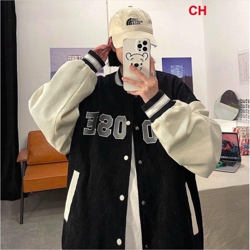 Áo khoác bomber kaki nhung gân thêu unisex ulzzang nam nữ AK702