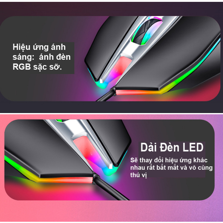 Chuột Game K-SNAKE M5 Đèn led RGB màu tự thay đổi.