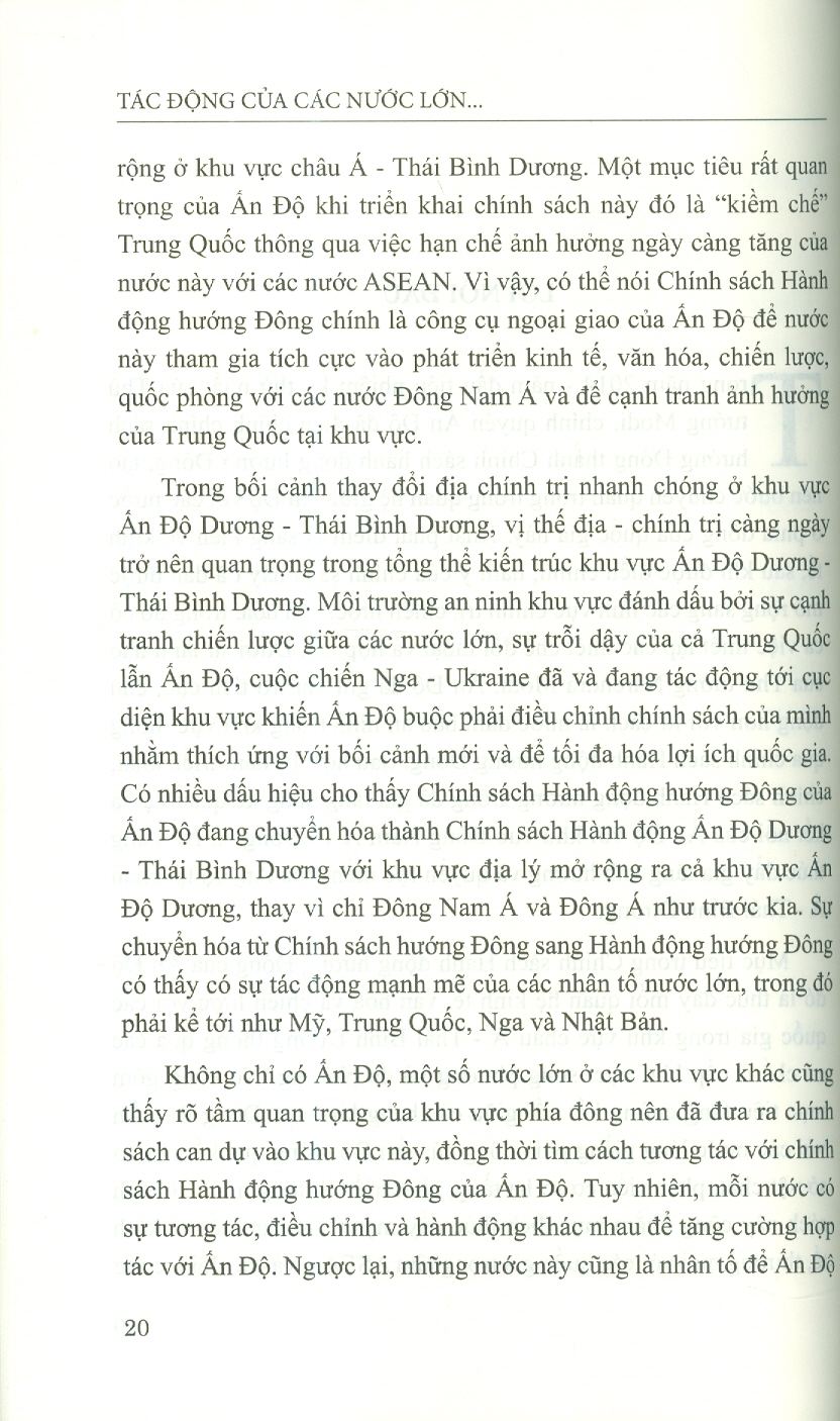 Tác Động Của Các Nước Lớn Đến Chính Sách Hành Động Hướng Đông Của Ấn Độ (Sách Chuyên Khảo)