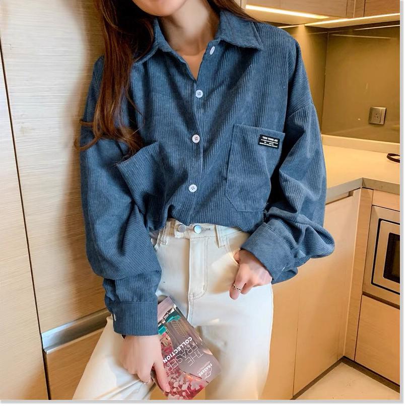Áo Khoác Sơ Mi Nhung Gân Phối 2 Túi Hộp Phong Cách Hót Trend Fashion