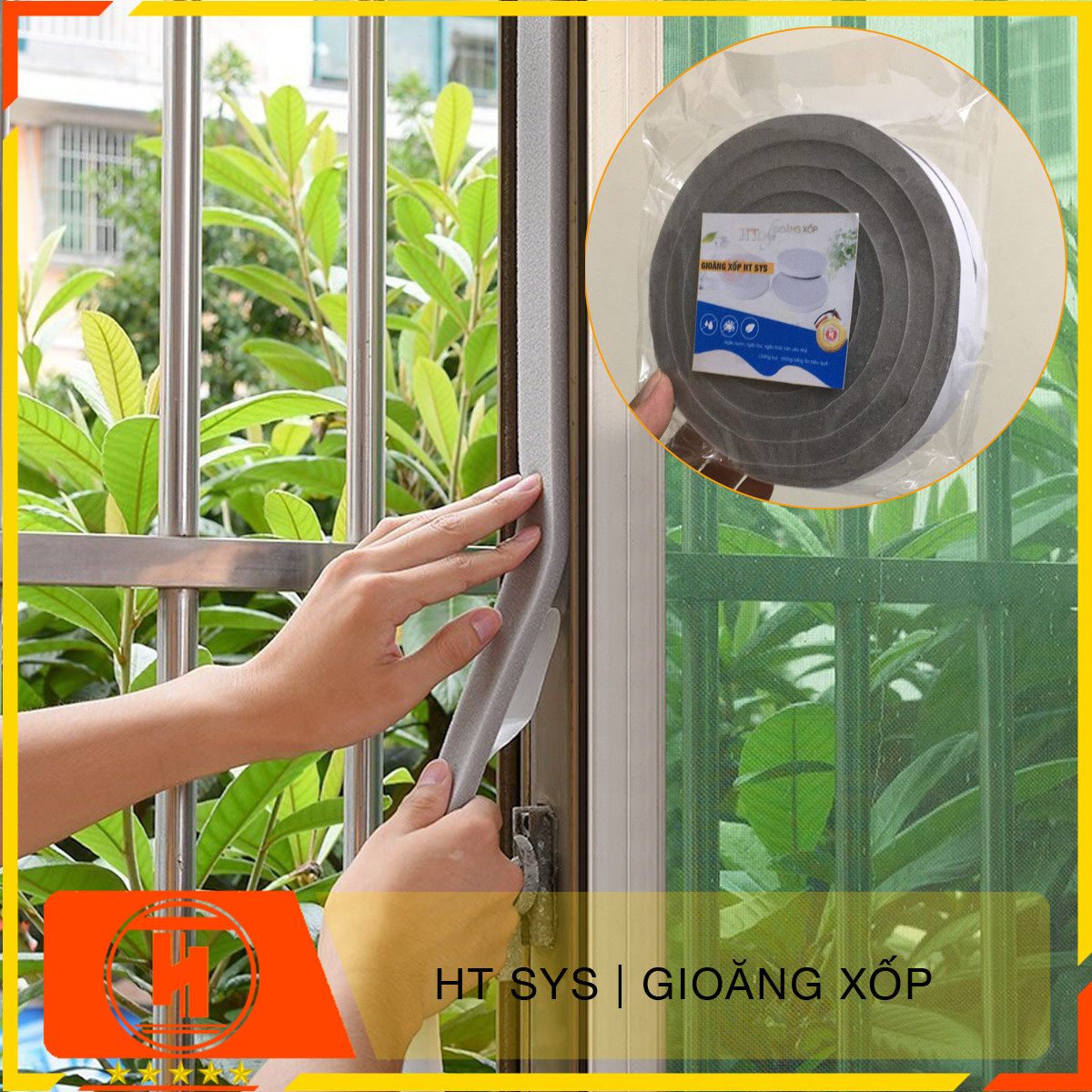 Mút xốp dán khe cửa HT SYS - Cách âm - Giảm chấn - Chống bụi - Gioăng xốp bản 15mm x2 mét -Bộ 02 cuộn