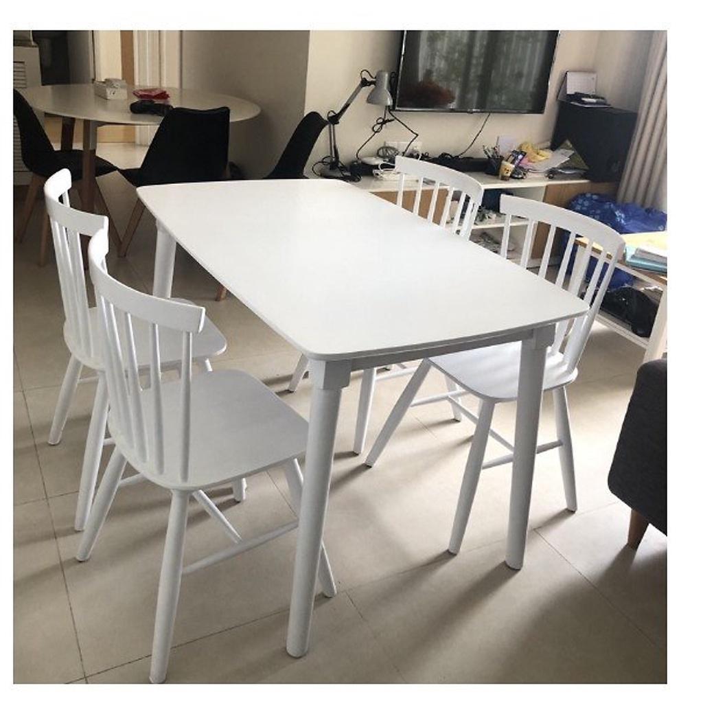 Bàn ghế ăn gỗ cao su (bàn 120cm chân tròn+4 ghế bảy nan)