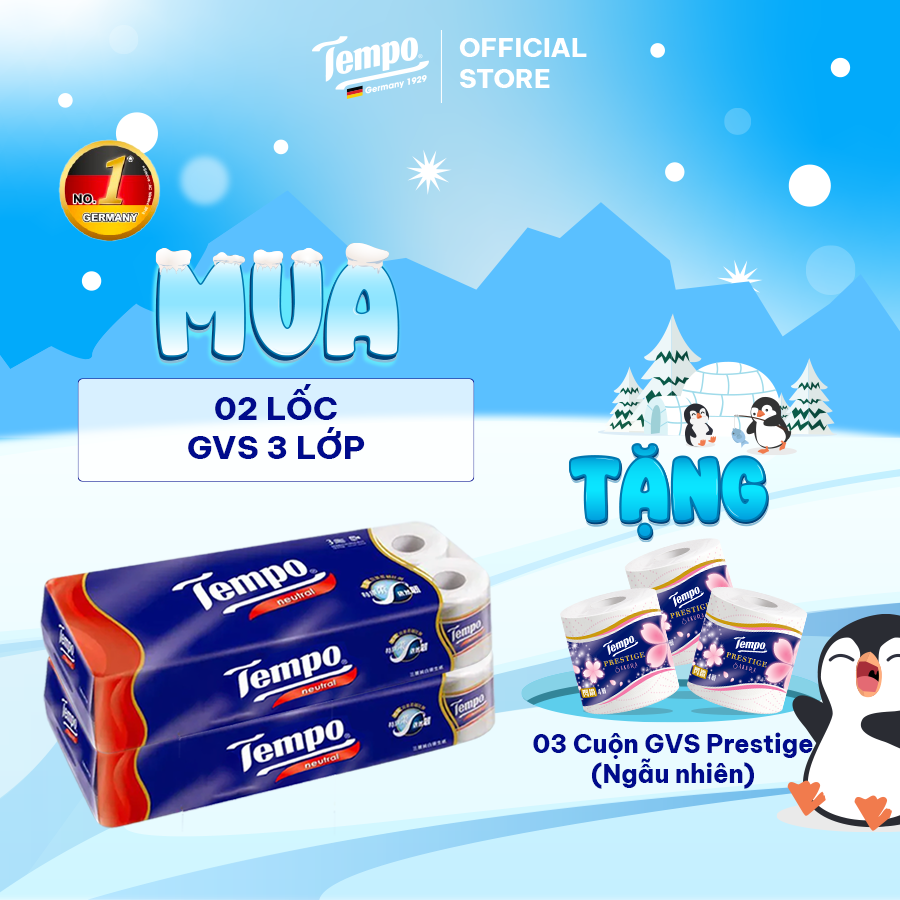 [MUA 2 LỐC TẶNG 1 CUỘN GVS 4 LỚP + 1 BĂNG ĐÔ THỎ + 1 CHAI NIVEA] Giấy vệ sinh cao cấp Tempo Toipa - 3 lớp bền dai, an toàn cho da - Thương hiệu Đức (Lốc 10 Cuộn)