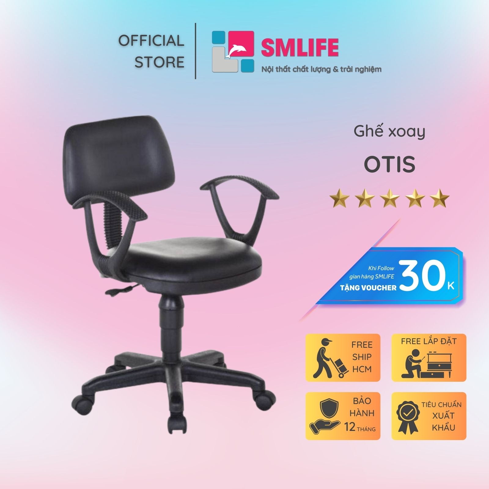 Ghế xoay nhân viên bọc da SMLIFE Otis