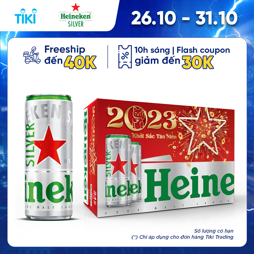 Thùng 24 lon cao Heineken Silver (330ml/lon) - Bao bì Xuân