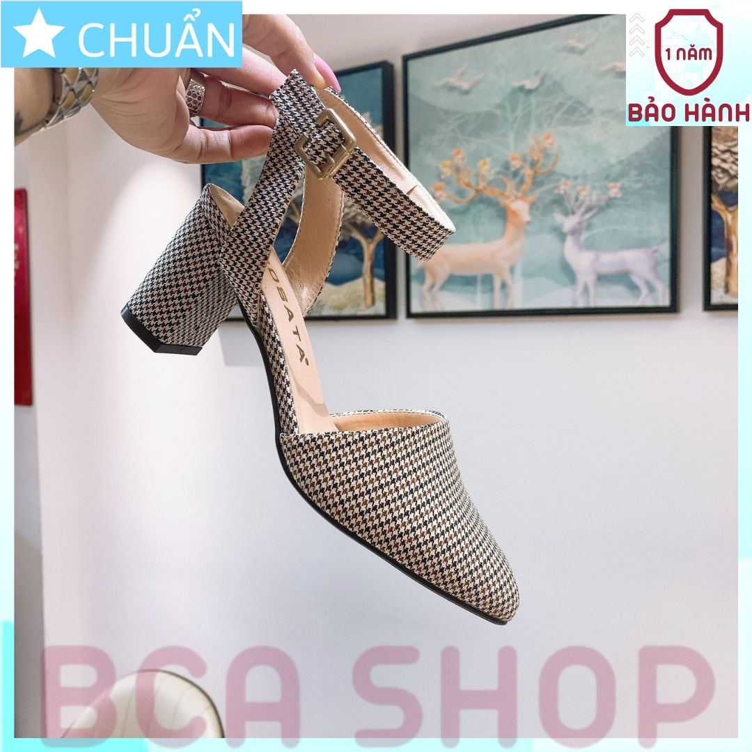 Giày cao gót nữ 5p RO501 ROSATA tại BCASHOP bít mũi, quay ôm cổ chân, ca rô nhí thời trang và sành điệu