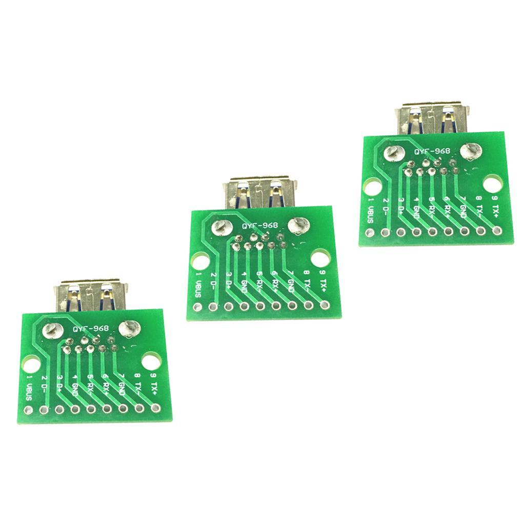 3PCS DIY 3.0 Female Socket Receptacle Board To DIP Board Module 9pin Adapter Converter