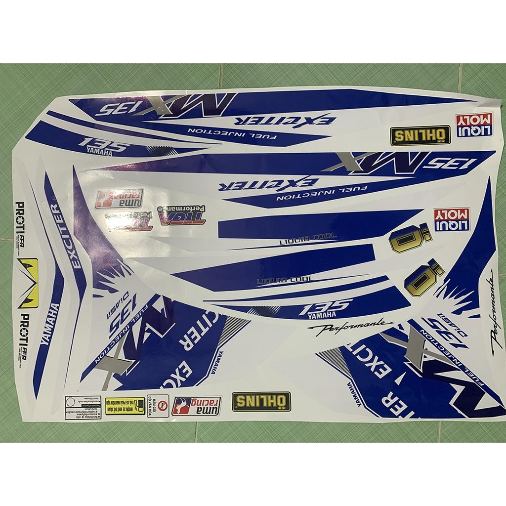 Tem exciter 135 mx trắng xanh