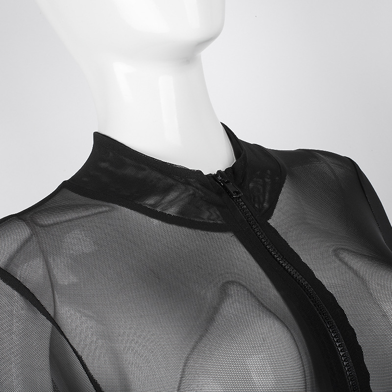 Áo Bodysuit lưới dài tay đen khóa kéo Nữ quyến rũ chất vải co giãn và ôm form cực đẹp