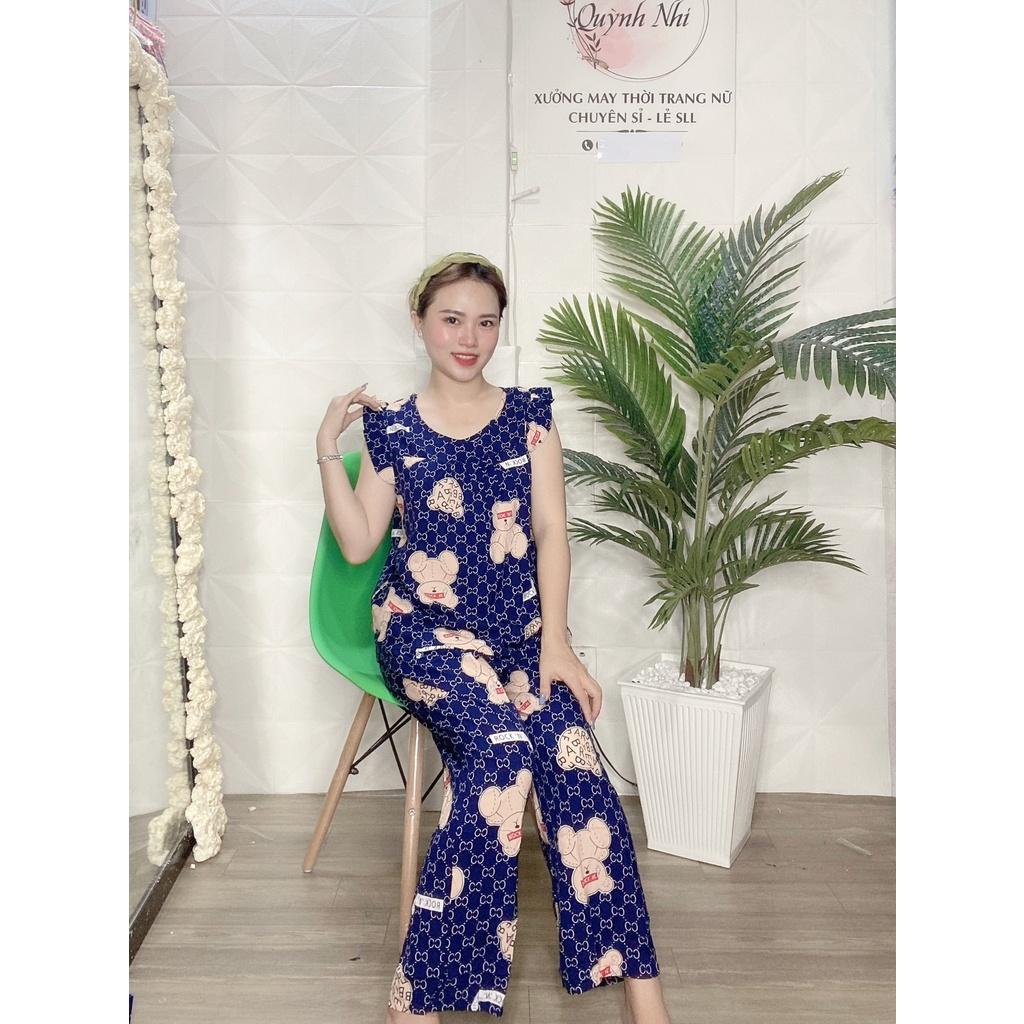 Đồ bộ lanh (tole) mặc nhà, quần dài áo tay cánh tiên, họa tiết thoi trang - TLD72