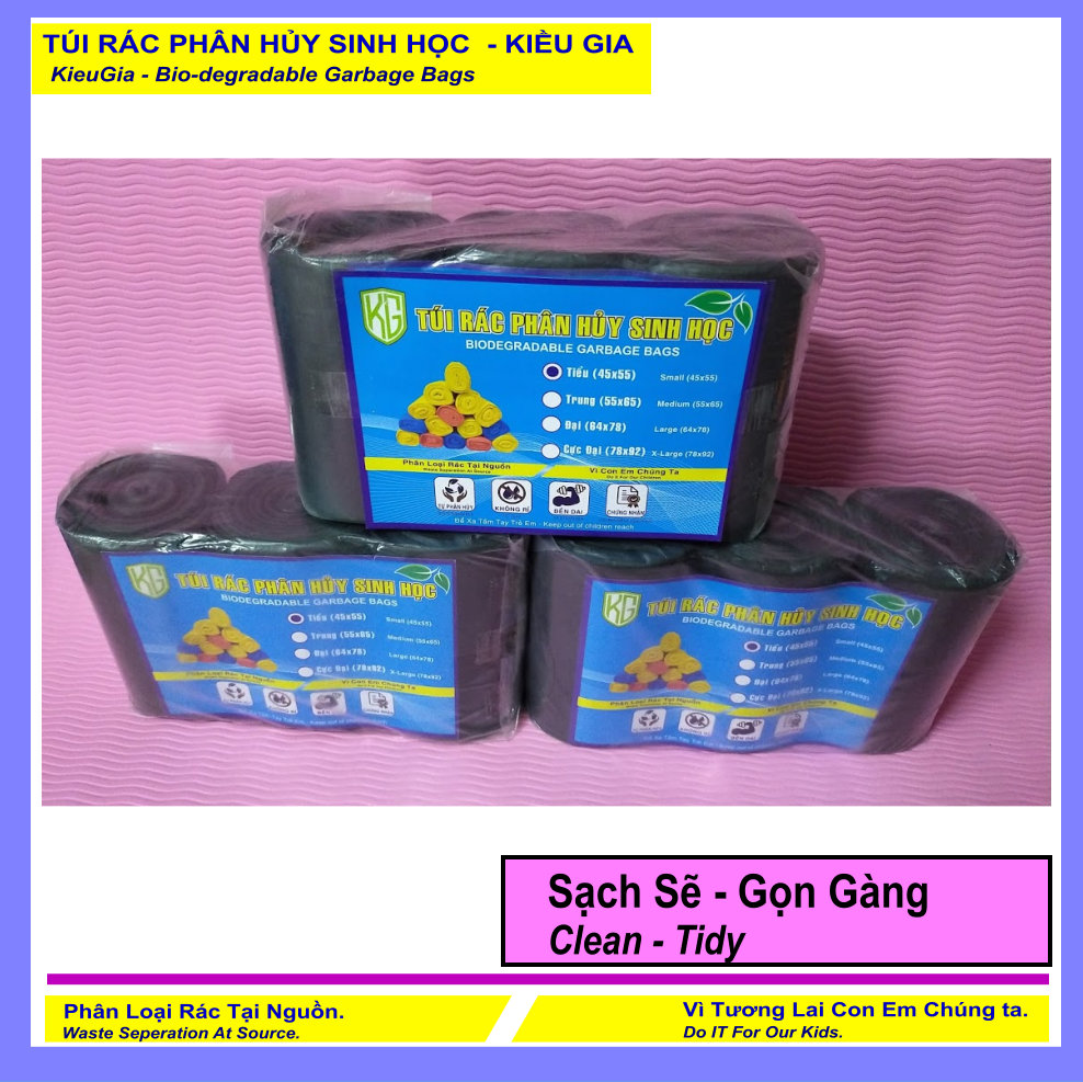 Set 10 Kí Bao Rác Tự Hủy Sinh Học - Phân Hủy Sinh Học - Dạng Cuộn - 4 Size - MÀU ĐEN / Set 10 Kilograms Of Bio-degradable Trash Bags - In Rolls - 4 Sizes - COLOR BLACK