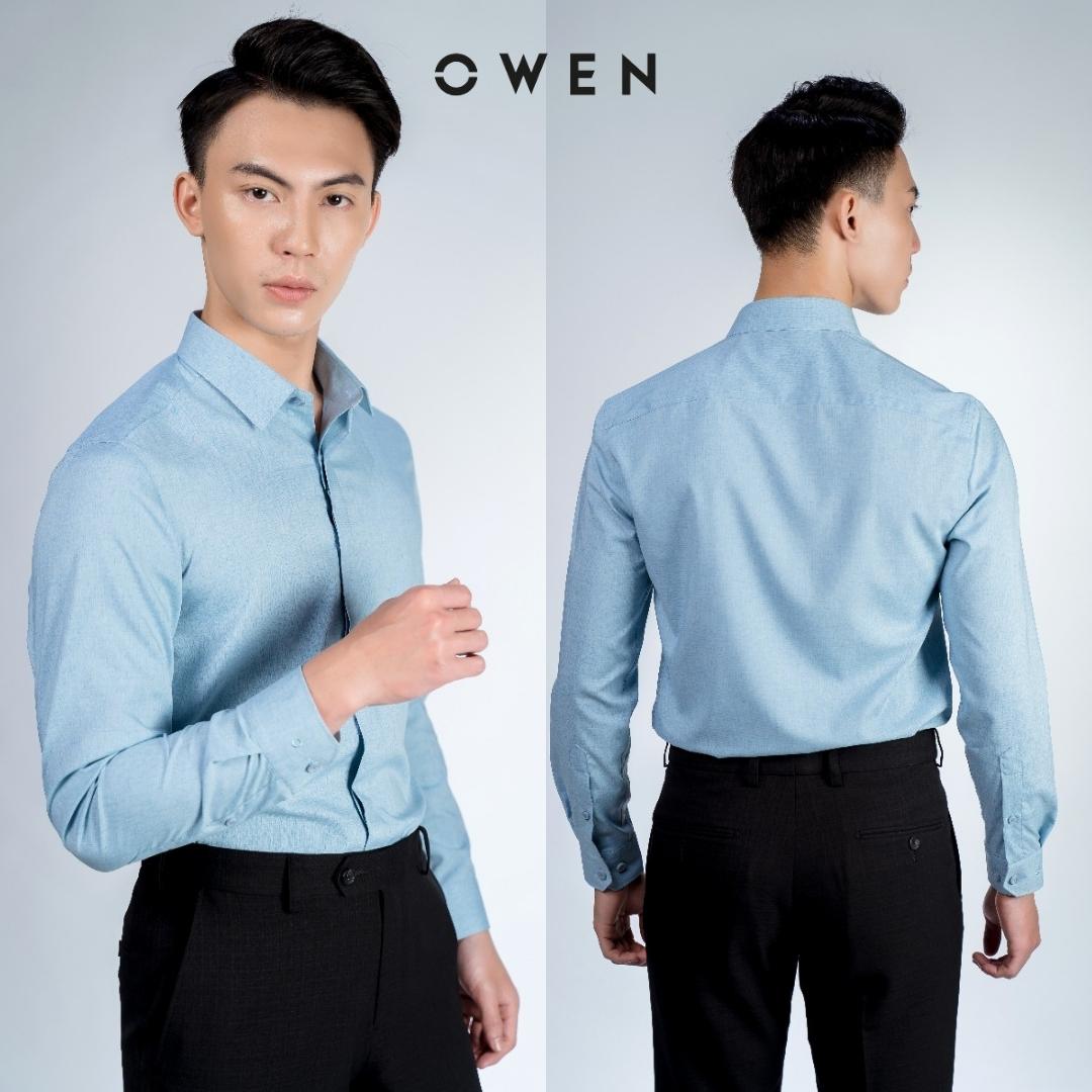 OWEN - Áo sơ mi dài tay Owen Sợi Sồi mềm mát màu xanh bạc hà 23417 