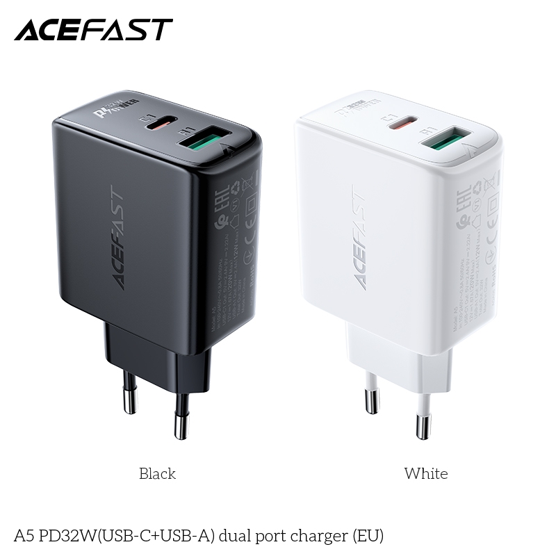 Sạc Acefast PD3.0 32W 2 cổng USB-C+USB-A (EU) - A5 Hàng chính hãng Acefast