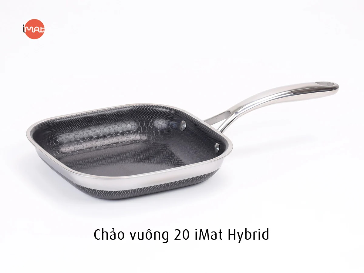 [Hàng chính hãng-iMat hybrid inox] Chảo chiên vuông iMat Hybrid 20cm chống dính gốm Ceramic đen