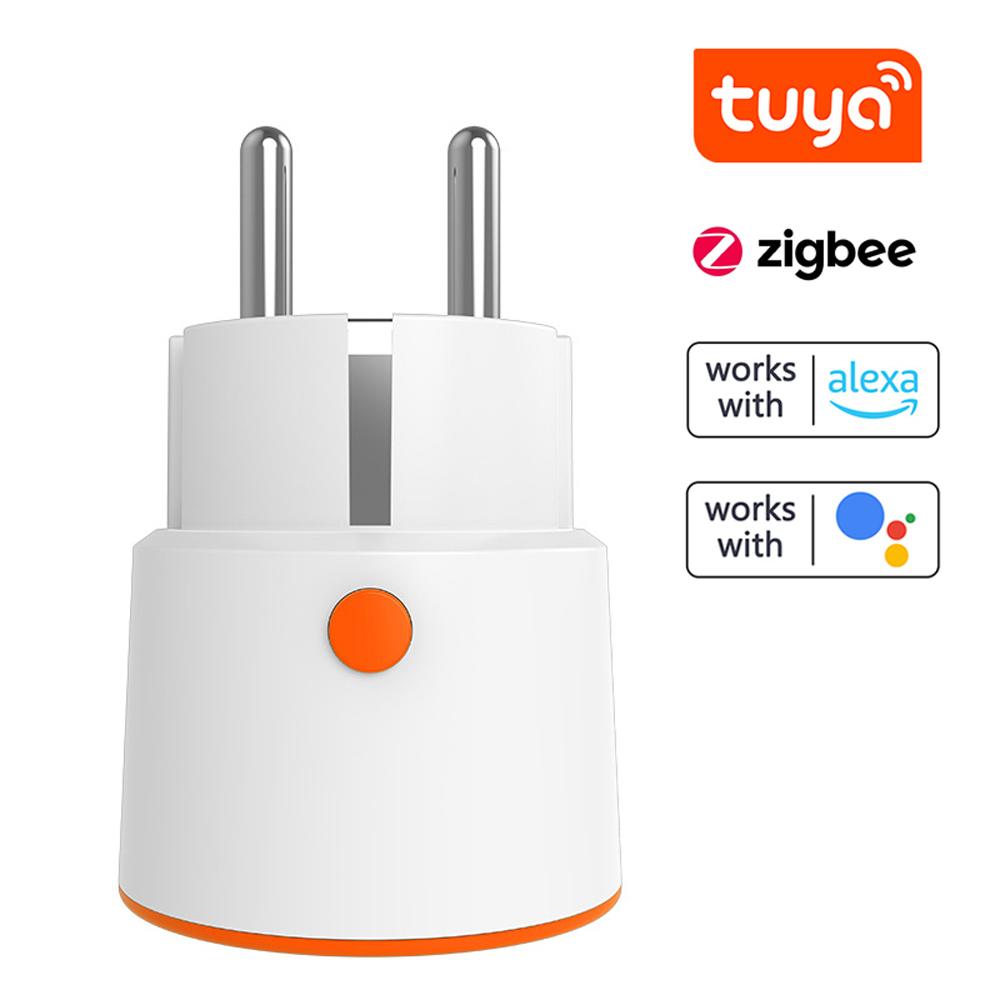 Tuya ZigBee 16A Intelligent EU-Plug Real-time Current Voltage Power Metering Countdown Plug Intelligent Home Scene Linkage Mobilephone APP Remotes Control Compatible with Alexa Google Home Voice Control