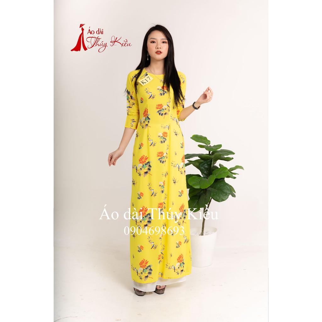 Áo dài nữ truyền thống thiết kế may sẵn tết cách tân nữ nền vàng hoa cúc K17 Thúy Kiều mềm mại co giãn áo dài giá rẻ