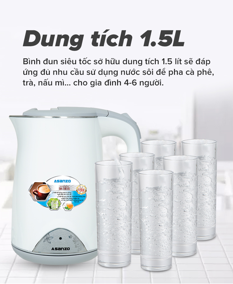 Bình Đun Siêu Tốc 1.5L SK-1815 Cồng Suất 1500W - Hàng Chính Hãng