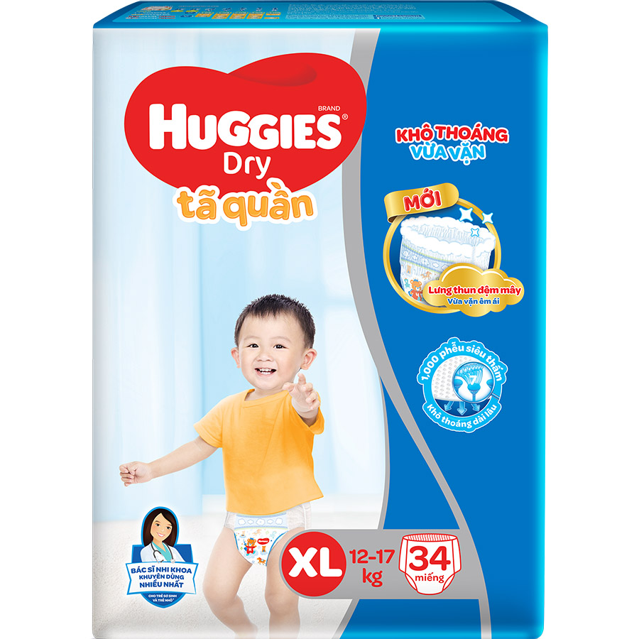 Tã Quần Huggies Dry Pants Jumbo XL34 (12 - 17Kg) - Gói 34 Miếng