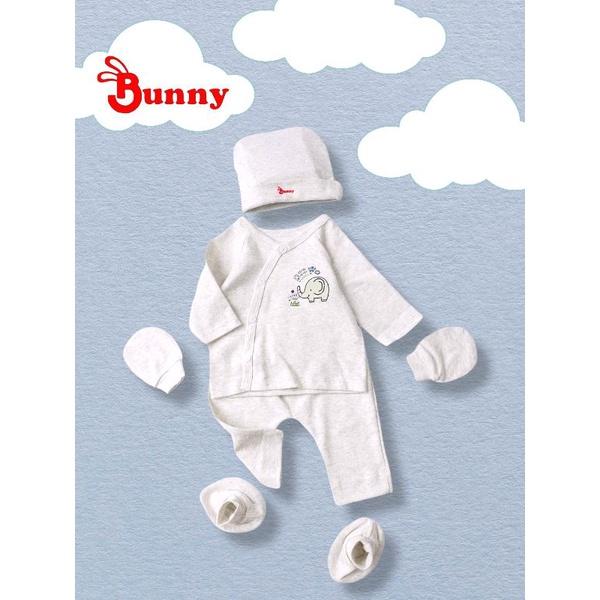 Bộ dài sơ sinh cúc chéo Bunny cotton hàn bao gồm nón vớ