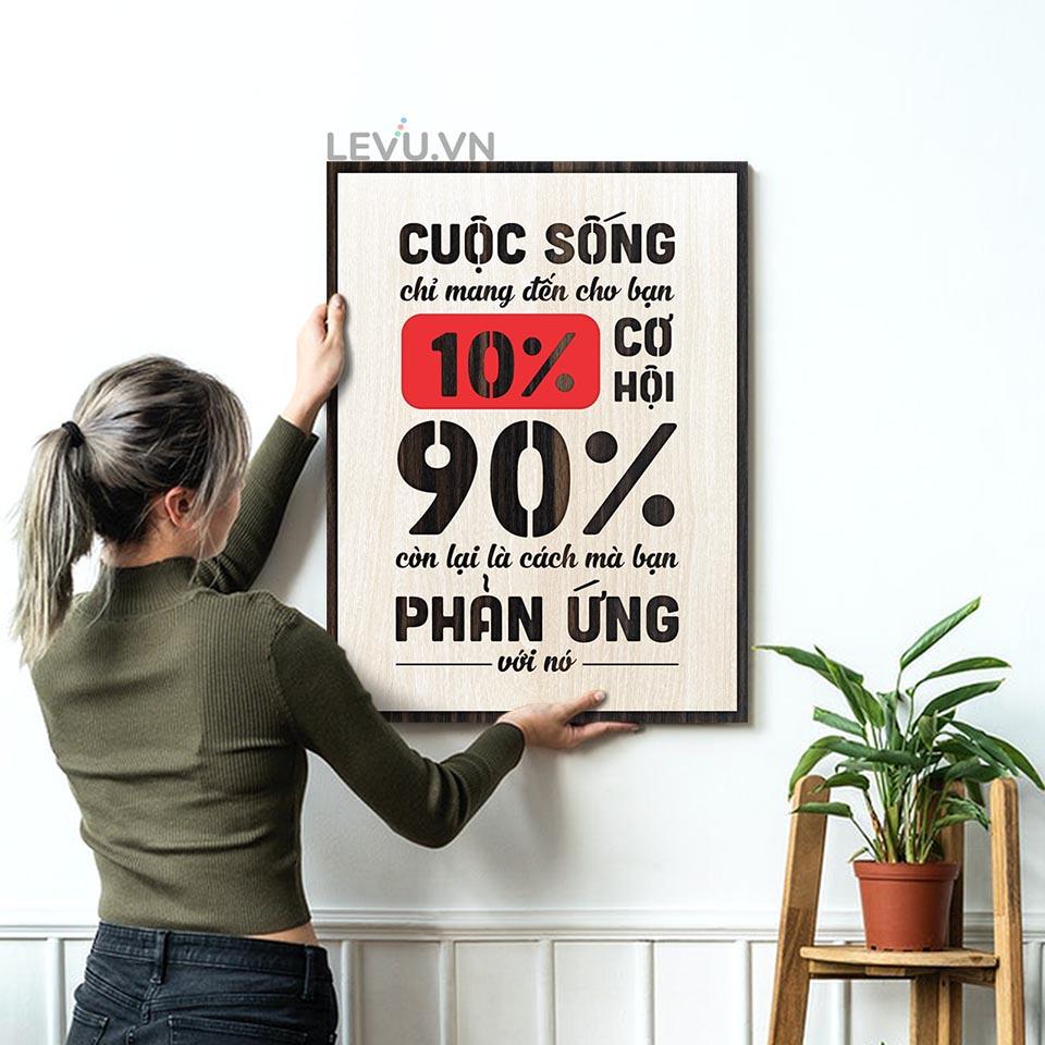 Tranh slogan thương hiệu LEVU LV112 &quot;Cuộc sống chỉ mang đến cho bạn 10% cơ hội, 90% còn lại là cách bạn phản ứng với nó