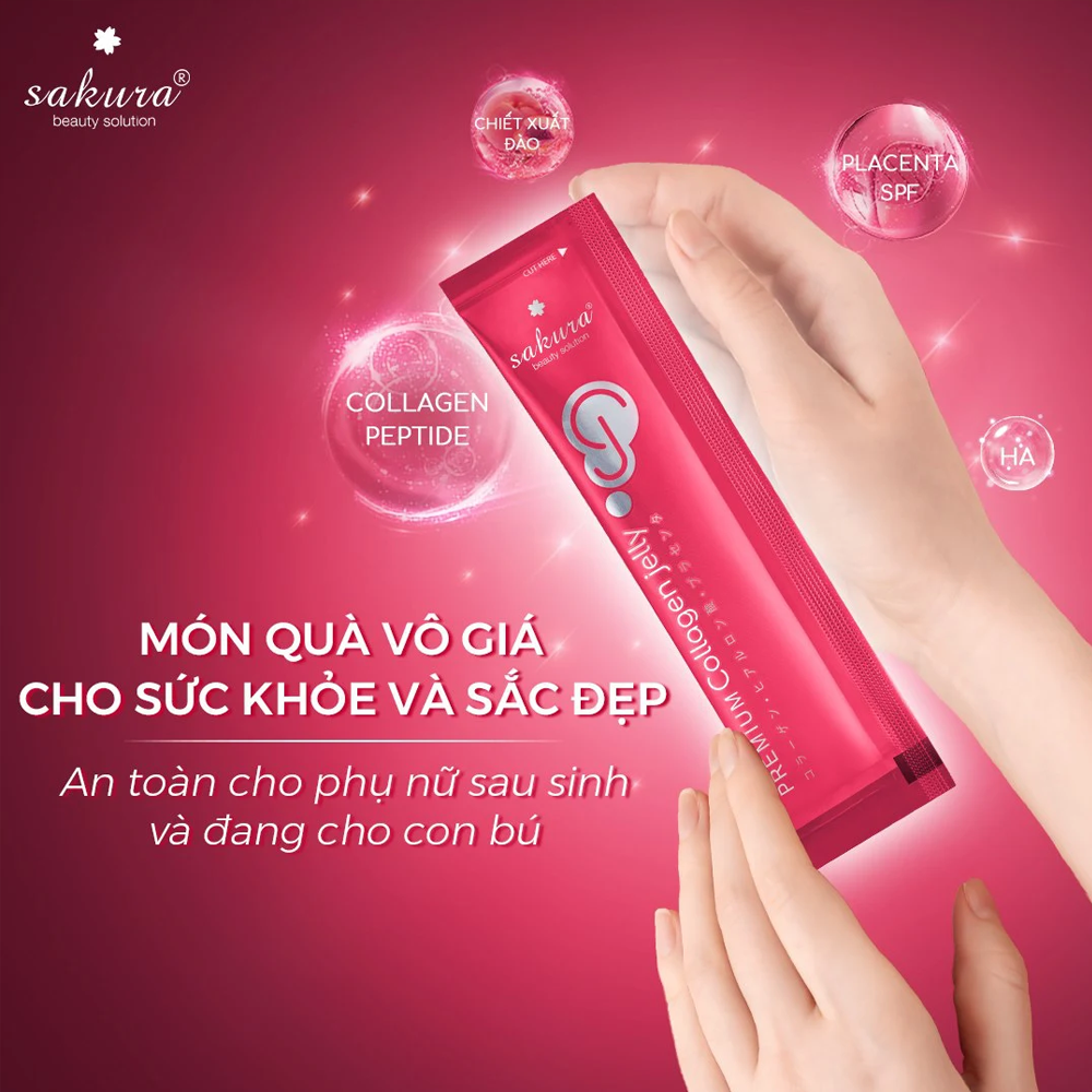 Thạch collagen chống lão hóa, dưỡng sáng da Sakura Premium Collagen Jelly (hộp 30 gói)