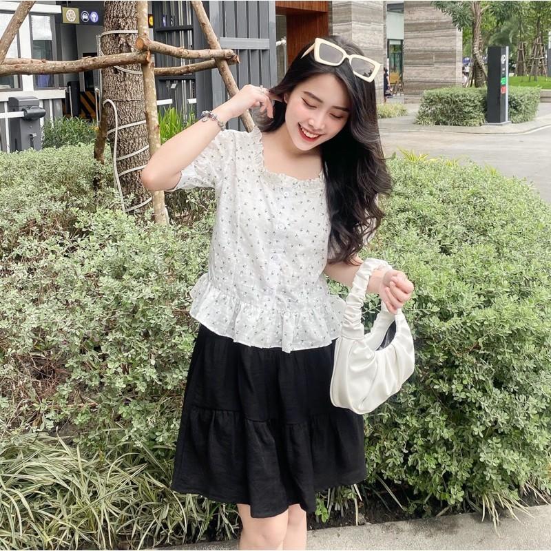 ÁO SƠ MI CỔ VUÔNG BÈO HOA NHÍ