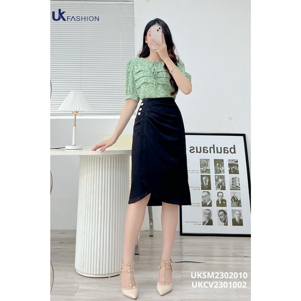 Áo Sơ Mi Hoa Ngắn Tay NK FASHION Thiết Kế Xếp Ngực Điệu Đà Thanh Lịch Chất Vải Nhập Hàn Cao Cấp UKSM2302010