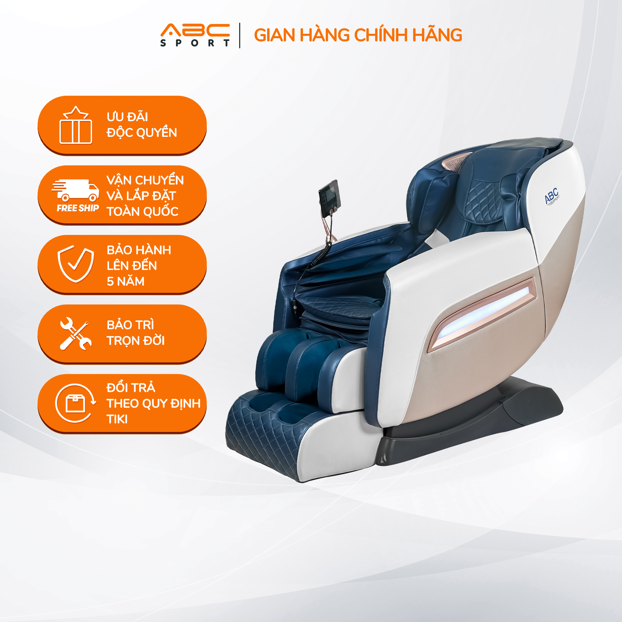 Ghế massage toàn thân ABCSport A5 công nghệ massage 4D, hệ thống túi khí, điều khiển bằng máy tính bảng