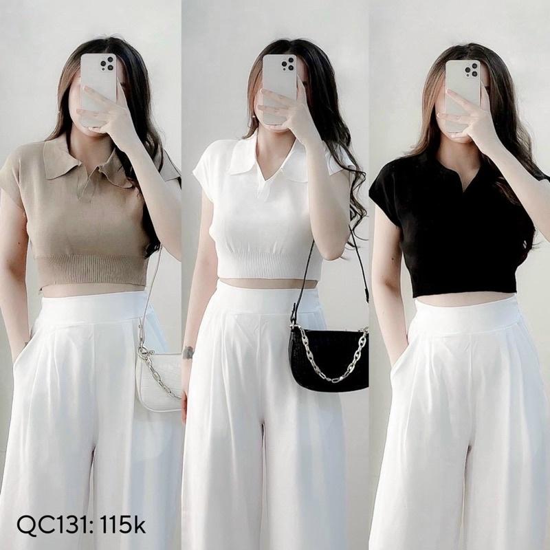 Áo len cộc tay cổ polo dáng basic