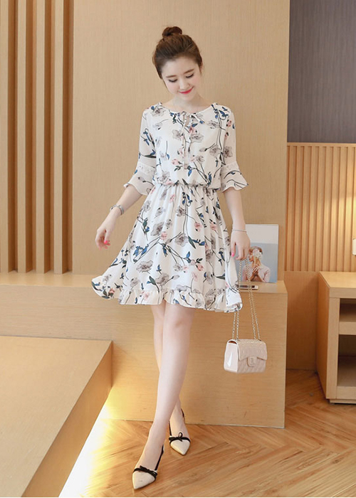 Đầm Xòe Họa Tiết Hoa Duyên Dáng Xinh Xắn