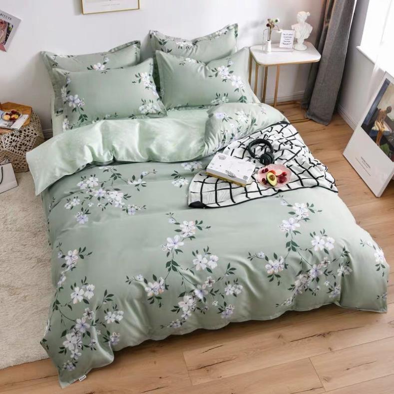 Bộ Chăn ga cotton poly cao cấp- mẫu HOA XANH 123 giá tốt