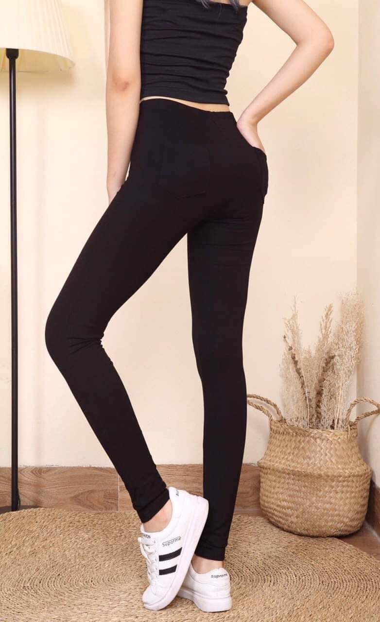 Quần legging nữ dài warm 2 túi sau cao cấp loại 1 chất cotton co giãn 4 chiếu