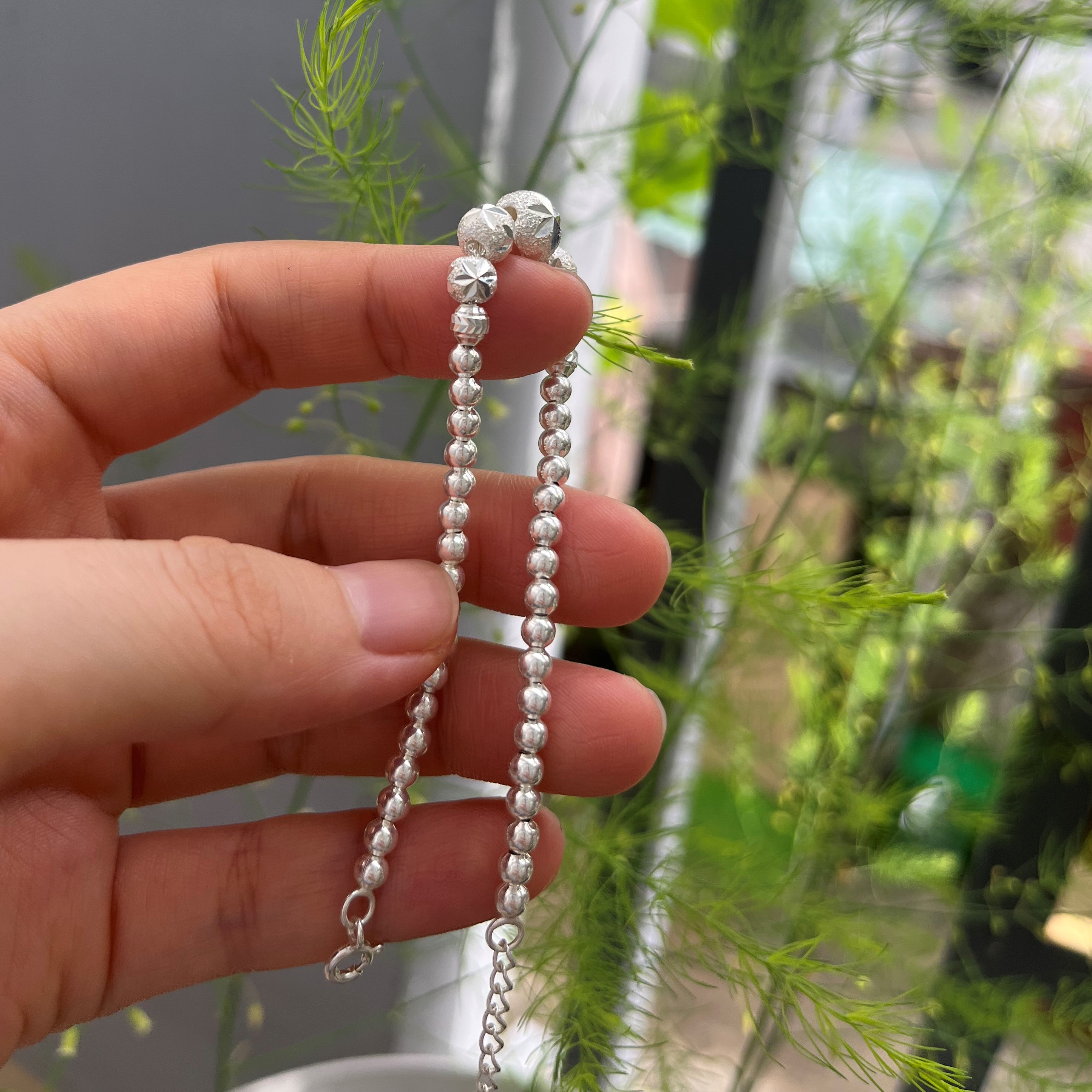 Lắc tay nữ Bi tròn Cát phay Bạc cao tuổi TTA Jewelry